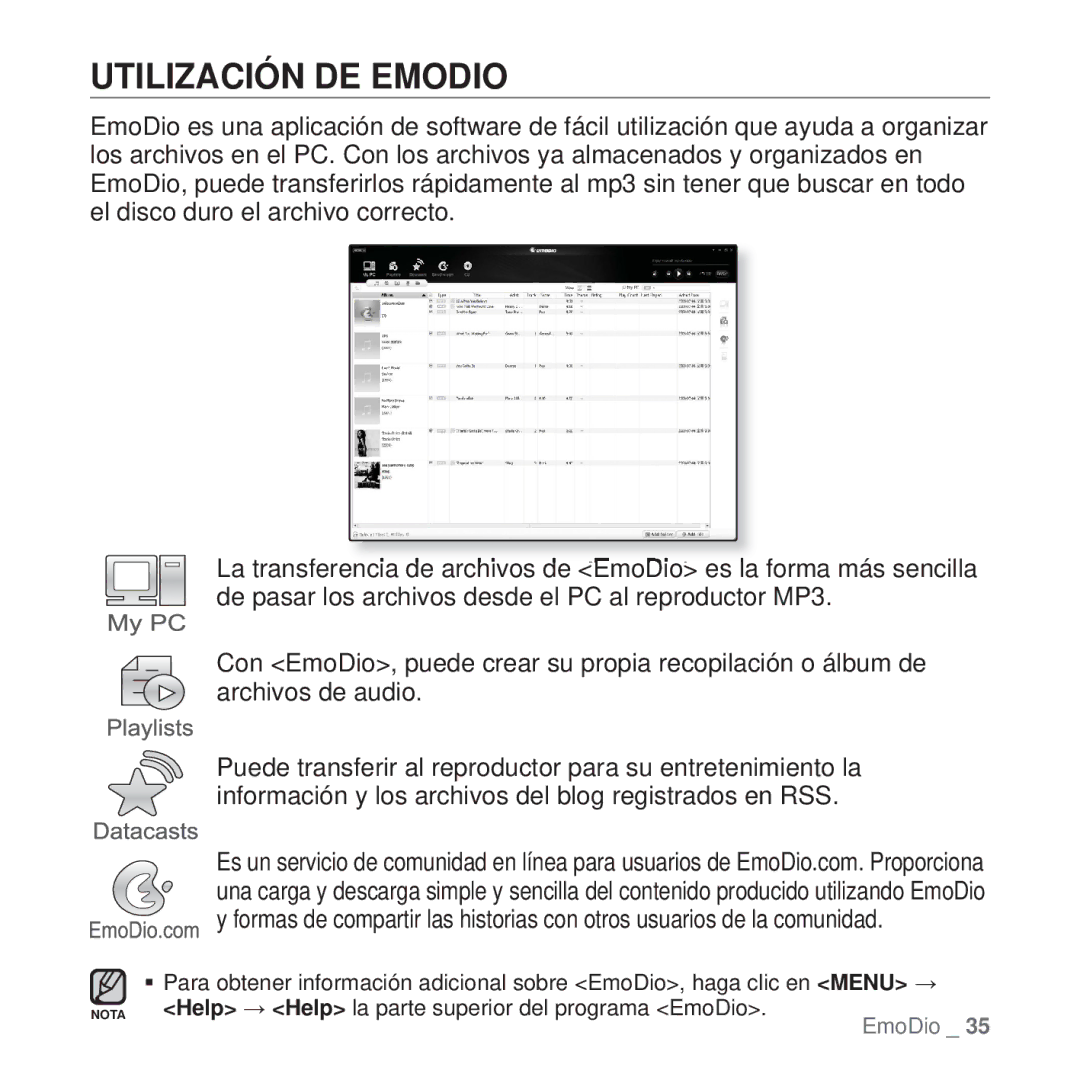 Samsung YP-Q1JAB/XEE, YP-Q1JEB/EDC, YP-Q1JCB/EDC, YP-Q1JAS/EDC, YP-Q1JCW/EDC, YP-Q1JAW/EDC, YP-Q1JAB/EDC Utilización DE Emodio 