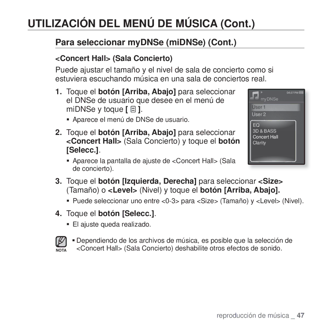 Samsung YP-Q1JAB/XEE, YP-Q1JEB/EDC, YP-Q1JCB/EDC, YP-Q1JAS/EDC, YP-Q1JCW/EDC, YP-Q1JAW/EDC manual Concert Hall Sala Concierto 