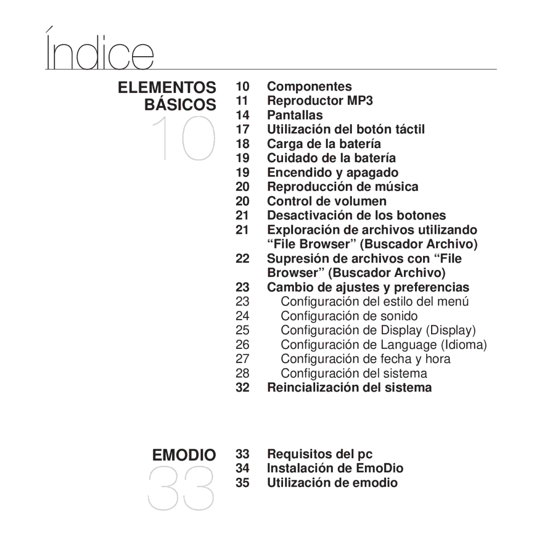 Samsung YP-Q1JEW/XEE, YP-Q1JEB/EDC manual Cambio de ajustes y preferencias, Reincialización del sistema, Requisitos del pc 