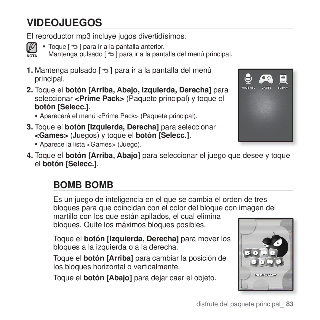 Samsung YP-Q1JAB/XEE, YP-Q1JEB/EDC, YP-Q1JCB/EDC, YP-Q1JAS/EDC Videojuegos, El reproductor mp3 incluye jugos divertidísimos 