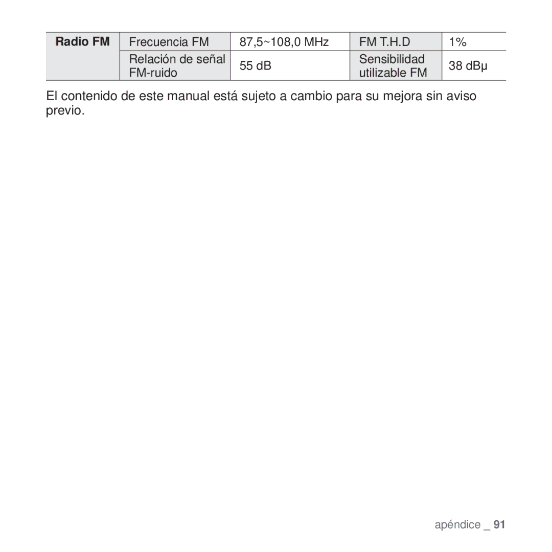 Samsung YP-Q1JEB/XEE, YP-Q1JEB/EDC, YP-Q1JCB/EDC, YP-Q1JAS/EDC, YP-Q1JCW/EDC, YP-Q1JAW/EDC, YP-Q1JAB/EDC, YP-Q1JEW/XEE Radio FM 