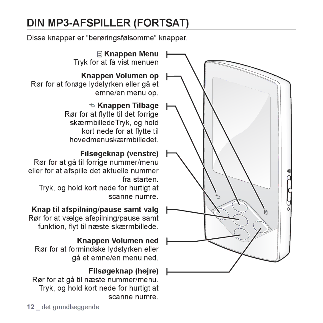 Samsung YP-Q1JEB/XEE, YP-Q1JCB/XEE, YP-Q1JAB/XEE manual DIN MP3-AFSPILLER Fortsat, Knappen Menu 