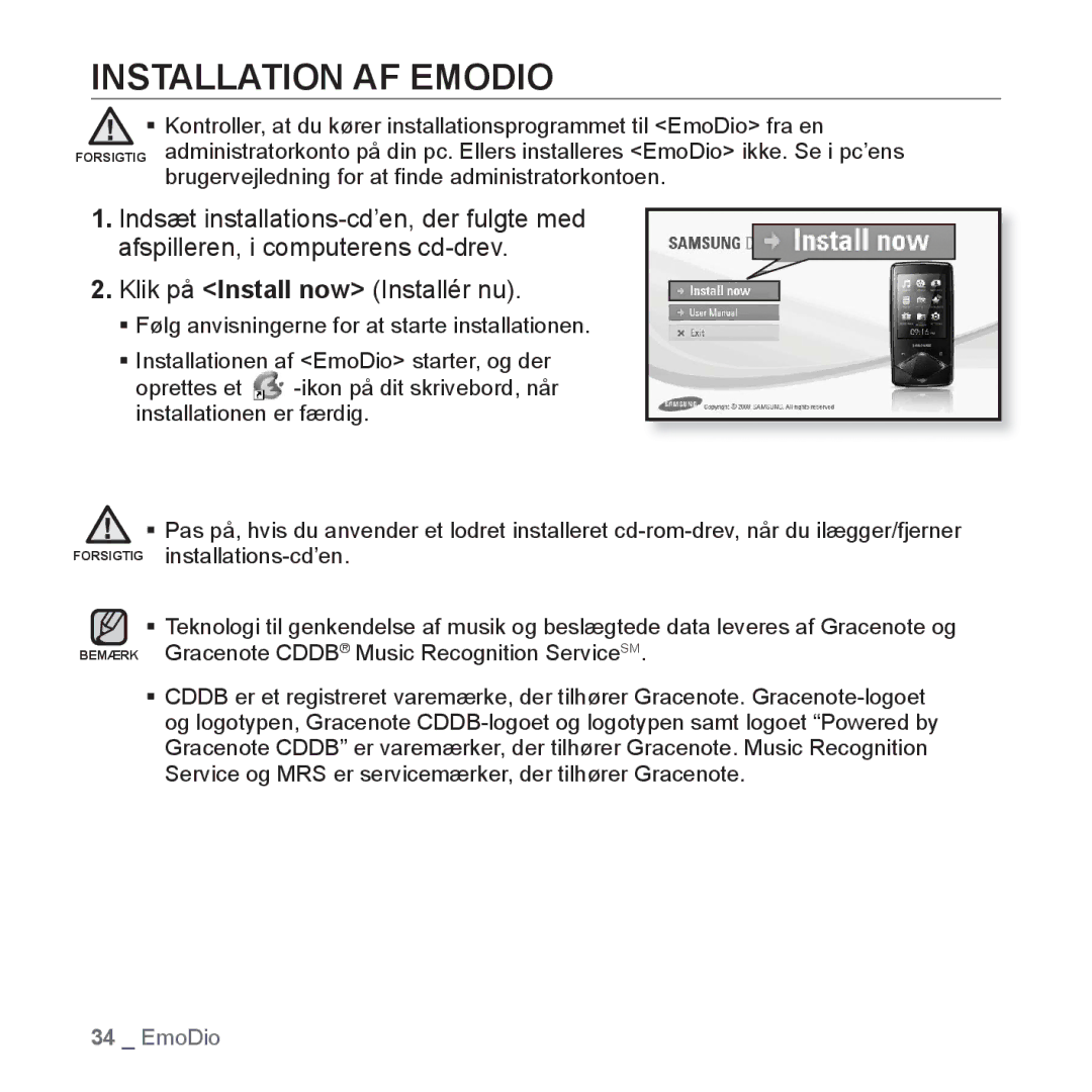 Samsung YP-Q1JCB/XEE, YP-Q1JEB/XEE, YP-Q1JAB/XEE manual Installation AF Emodio 