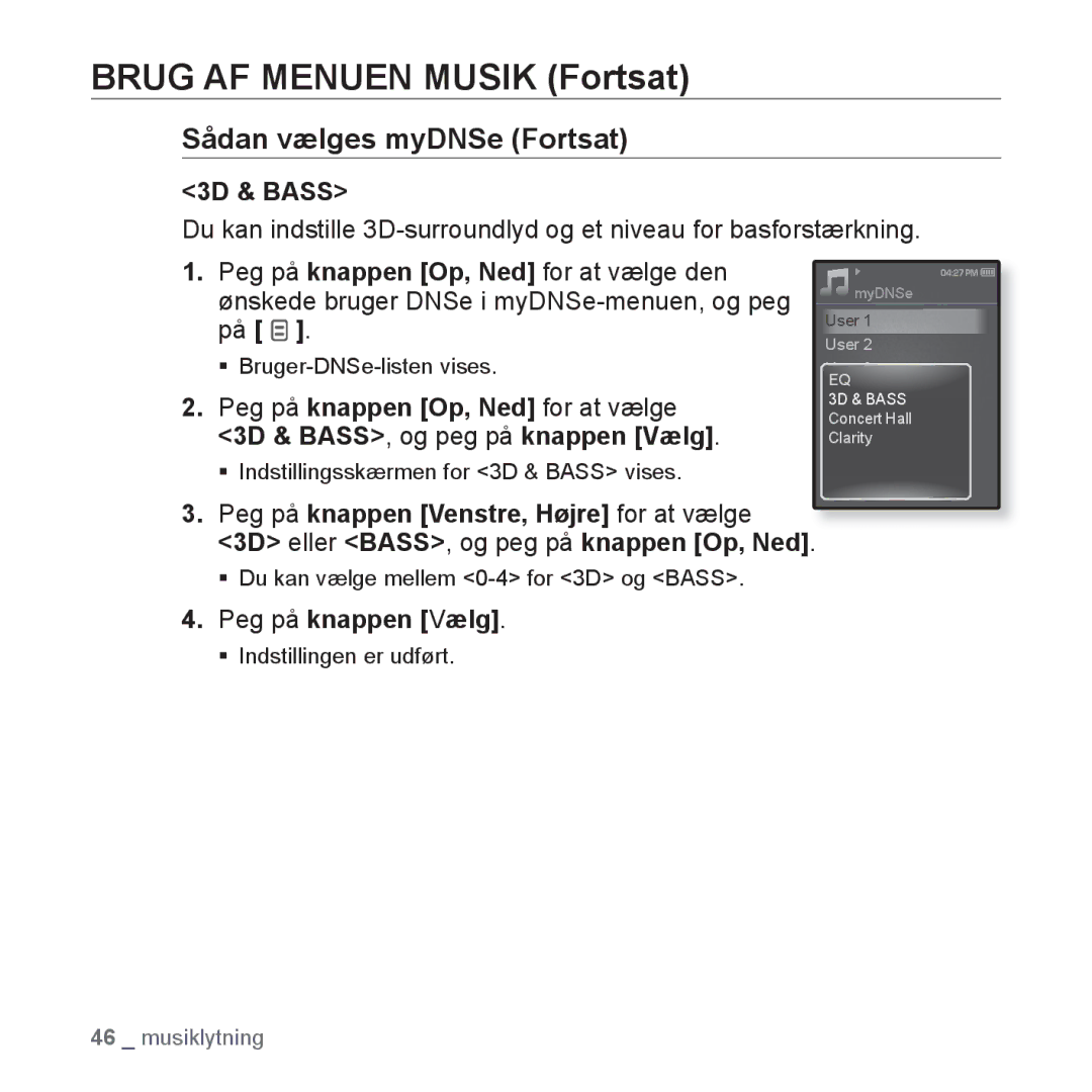 Samsung YP-Q1JCB/XEE, YP-Q1JEB/XEE, YP-Q1JAB/XEE manual 3D & Bass 