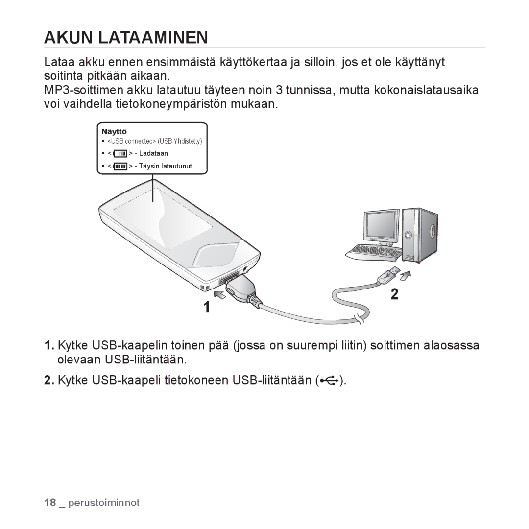 Samsung YP-Q1JEB/XEE, YP-Q1JCB/XEE, YP-Q1JAB/XEE manual Akun Lataaminen 