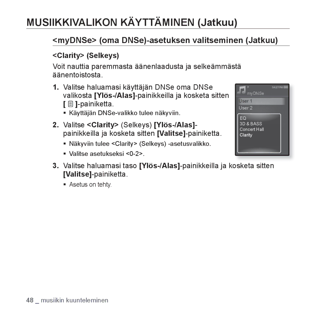 Samsung YP-Q1JEB/XEE, YP-Q1JCB/XEE, YP-Q1JAB/XEE manual Clarity Selkeys 