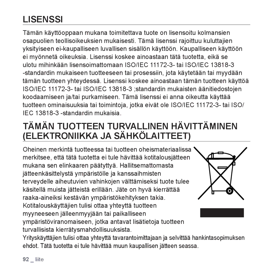 Samsung YP-Q1JAB/XEE, YP-Q1JEB/XEE, YP-Q1JCB/XEE manual Lisenssi 