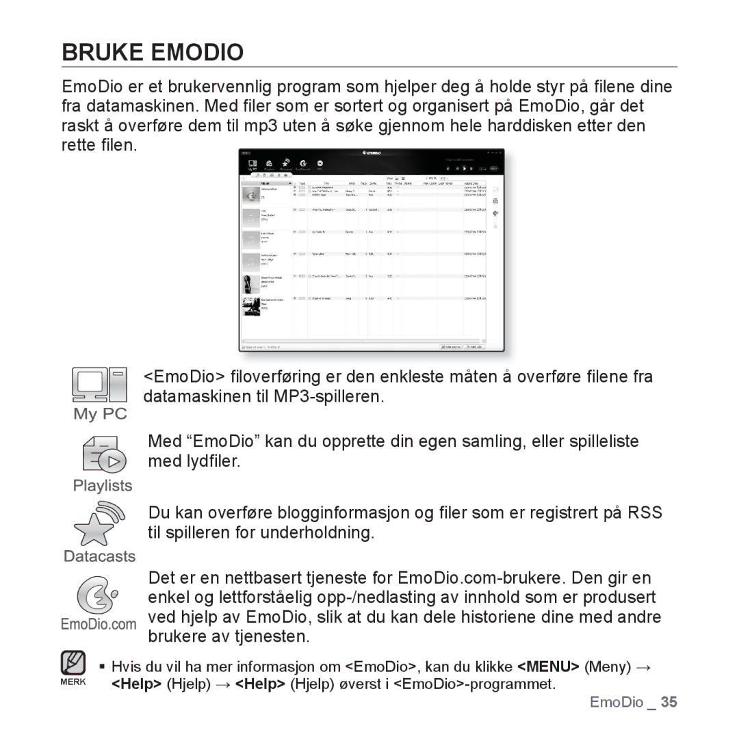 Samsung YP-Q1JAB/XEE, YP-Q1JEB/XEE, YP-Q1JCB/XEE manual Bruke Emodio 