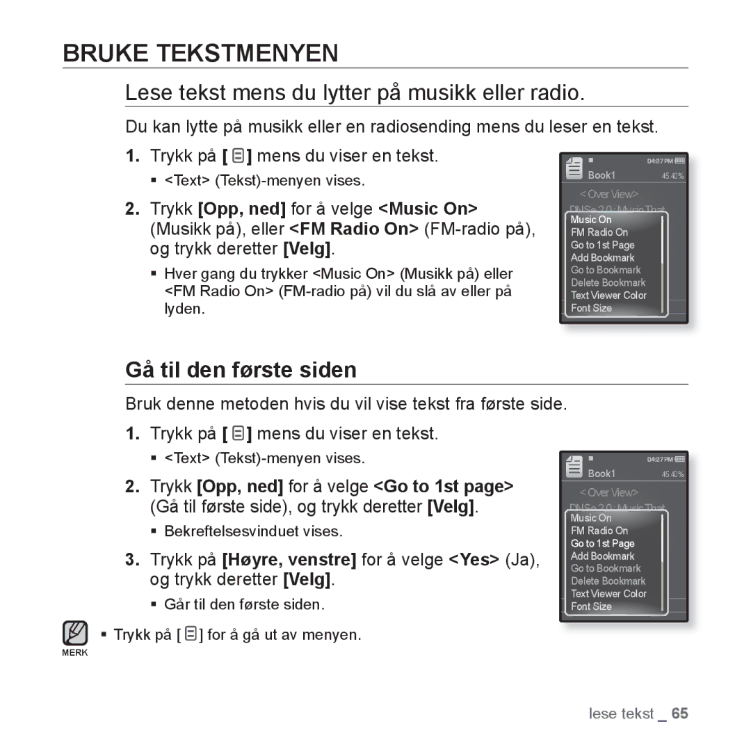 Samsung YP-Q1JAB/XEE, YP-Q1JEB/XEE, YP-Q1JCB/XEE manual ƒ Bekreftelsesvinduet vises 