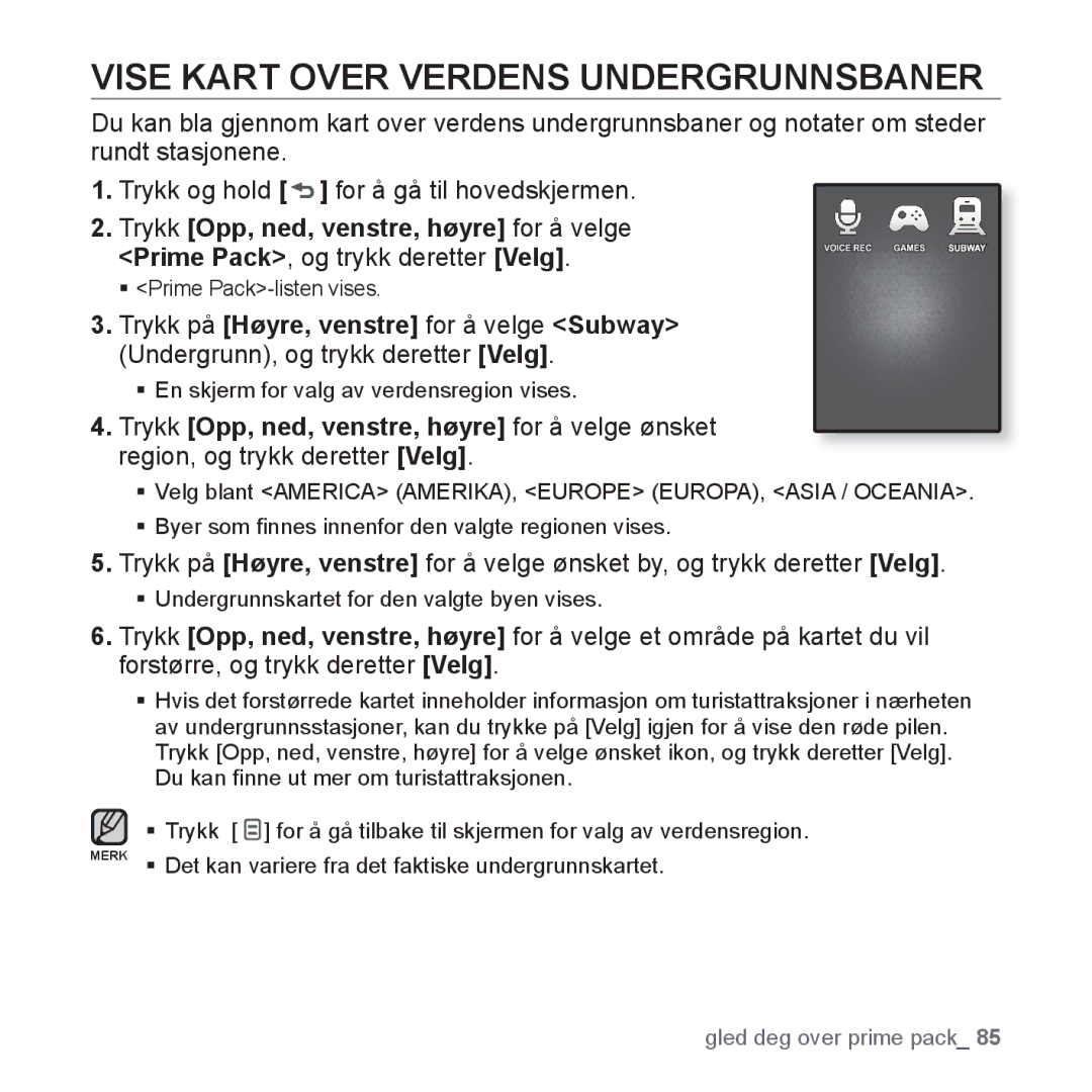 Samsung YP-Q1JCB/XEE, YP-Q1JEB/XEE, YP-Q1JAB/XEE manual Vise Kart Over Verdens Undergrunnsbaner 