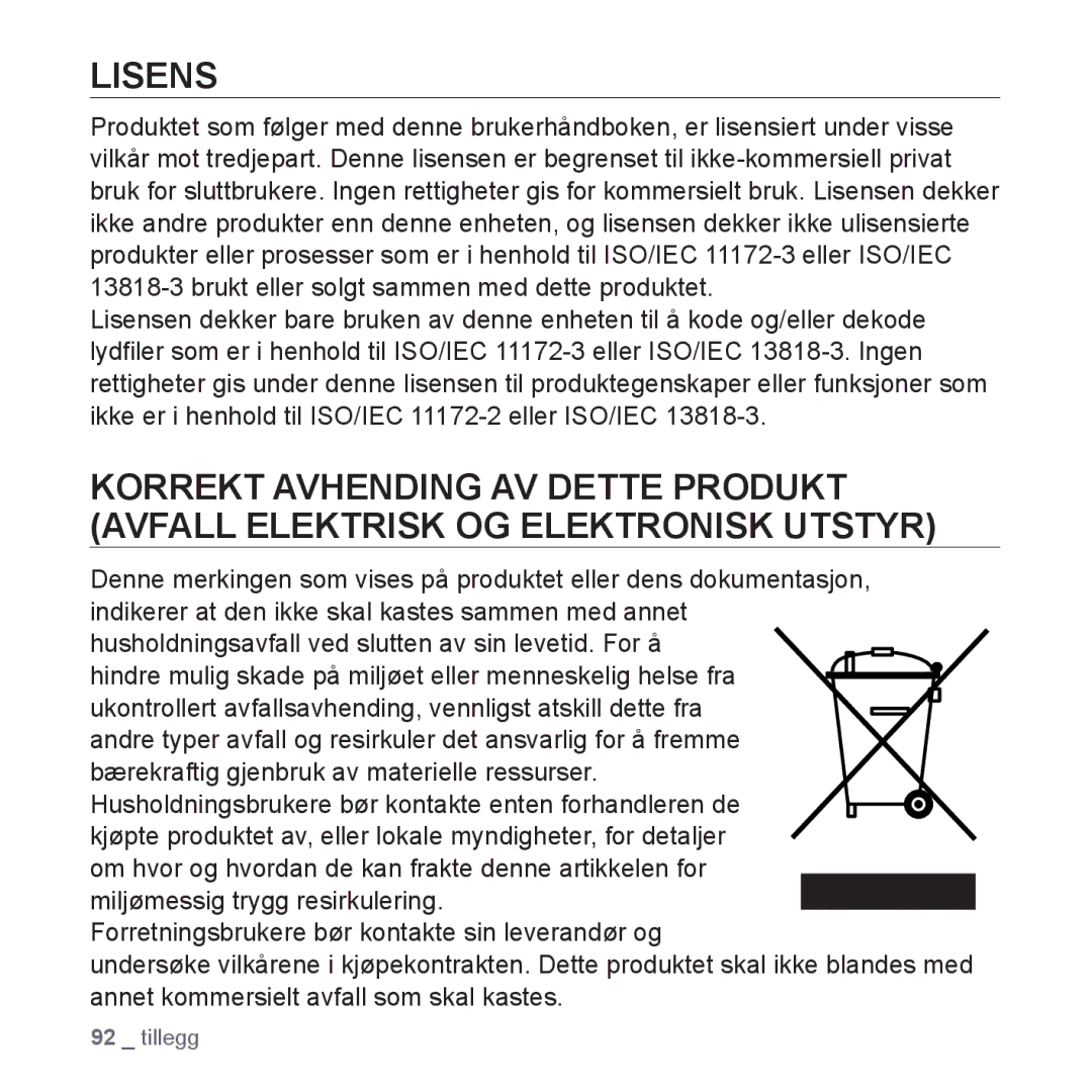 Samsung YP-Q1JAB/XEE, YP-Q1JEB/XEE, YP-Q1JCB/XEE manual Lisens 