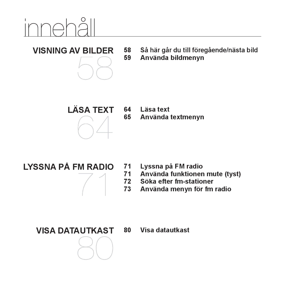 Samsung YP-Q1JAB/XEE, YP-Q1JEB/XEE, YP-Q1JCB/XEE manual Innehåll 