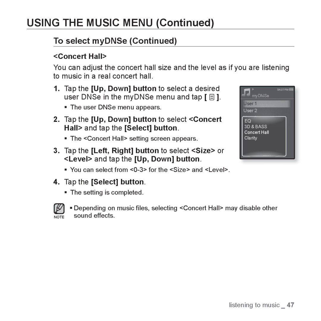 Samsung YP-Q1JAB/EDC, YP-Q1JEB/XEF, YP-Q1JCW/XEF, YP-Q1JAS/XEF, YP-Q1JCB/XEF, YP-Q1JES/EDC, YP-Q1JCS/EDC manual Concert Hall 