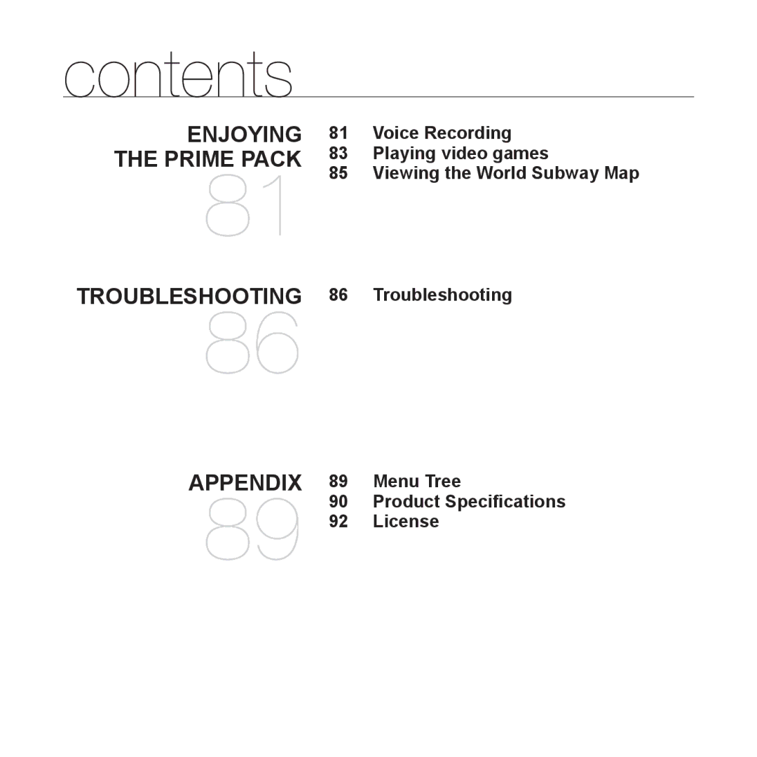 Samsung YP-Q1JCW/EDC, YP-Q1JEB/XEF, YP-Q1JCW/XEF, YP-Q1JAS/XEF, YP-Q1JCB/XEF, YP-Q1JES/EDC, YP-Q1JCS/EDC Menu Tree, License 