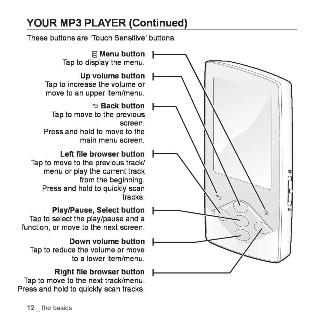 Samsung YP-Q1JEW/XEE, YP-Q1JEB/XEF, YP-Q1JCW/XEF, YP-Q1JAS/XEF, YP-Q1JCB/XEF, YP-Q1JES/EDC manual YOUR MP3 PLAYER Continued 