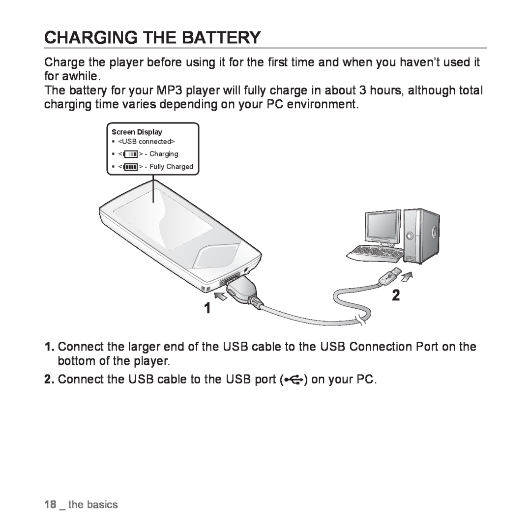 Samsung YP-Q1JEB/XEF, YP-Q1JCW/XEF, YP-Q1JAS/XEF, YP-Q1JCB/XEF, YP-Q1JES/EDC, YP-Q1JCS/EDC, YP-Q1JEB/EDC Charging The Battery 