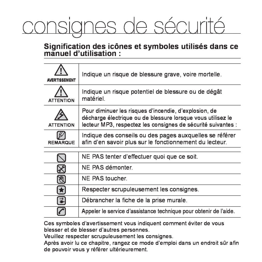 Samsung YP-Q1JCB/XEF, YP-Q1JEB/XEF, YP-Q1JCW/XEF, YP-Q1JAS/XEF manual consignes de sécurité 