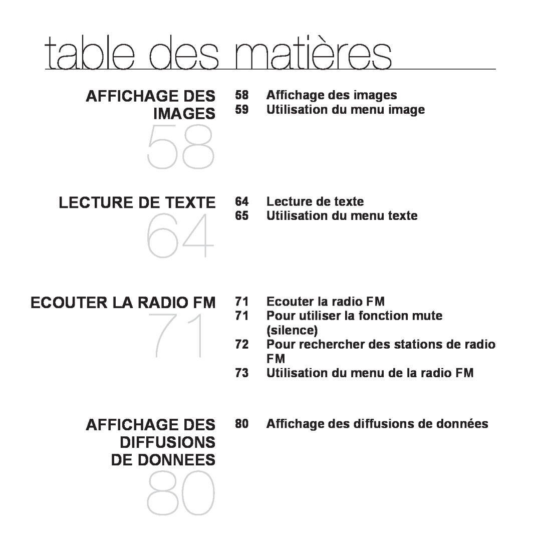 Samsung YP-Q1JEB/XEF, YP-Q1JCW/XEF Affichage Des Images, Lecture De Texte, Ecouter La Radio Fm, Diffusions, De Donnees 