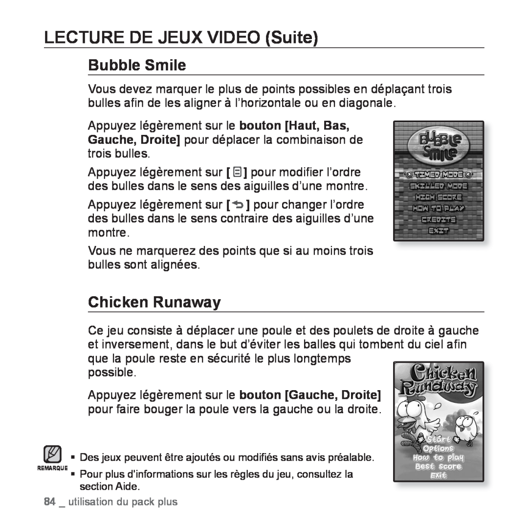 Samsung YP-Q1JEB/XEF, YP-Q1JCW/XEF, YP-Q1JAS/XEF, YP-Q1JCB/XEF LECTURE DE JEUX VIDEO Suite, Bubble Smile, Chicken Runaway 