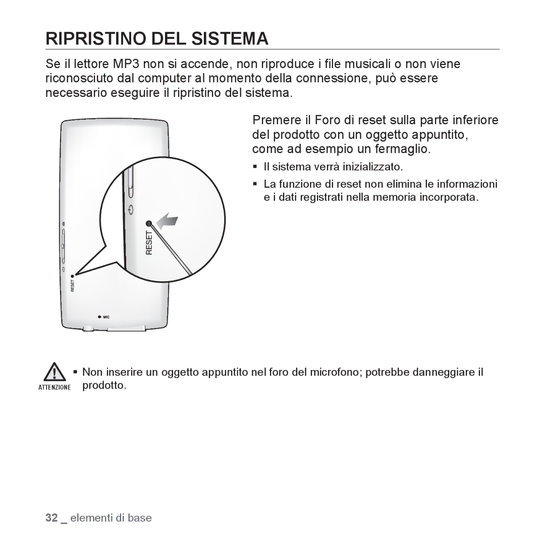 Samsung YP-Q1JES/EDC, YP-Q1JCS/EDC, YP-Q1JEB/EDC, YP-Q1JCB/EDC, YP-Q1JAS/EDC, YP-Q1JCW/EDC, YP-Q1JAW/EDC Ripristino DEL Sistema 