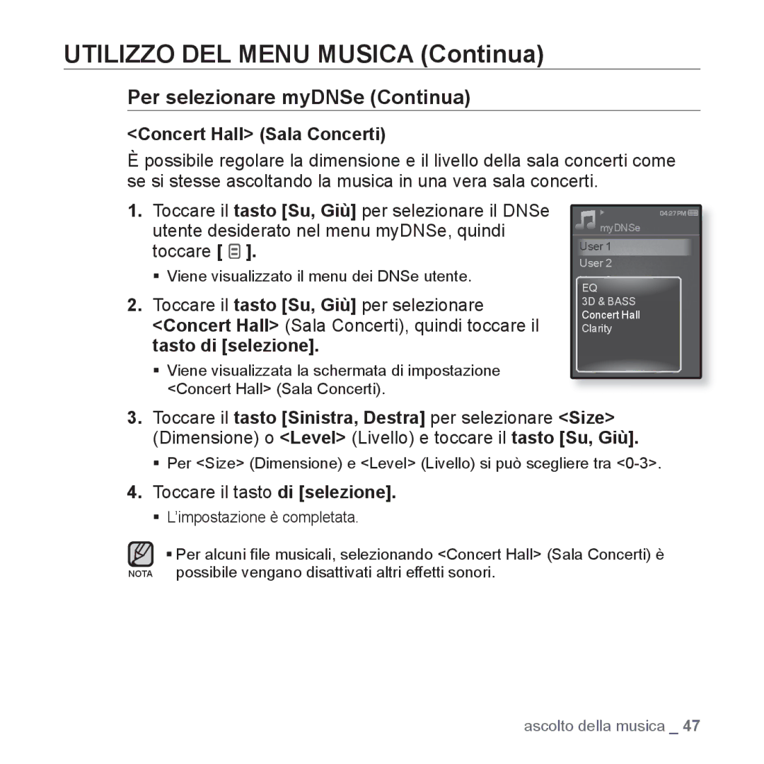 Samsung YP-Q1JAB/EDC, YP-Q1JES/EDC, YP-Q1JCS/EDC, YP-Q1JEB/EDC, YP-Q1JCB/EDC, YP-Q1JAS/EDC manual Concert Hall Sala Concerti 