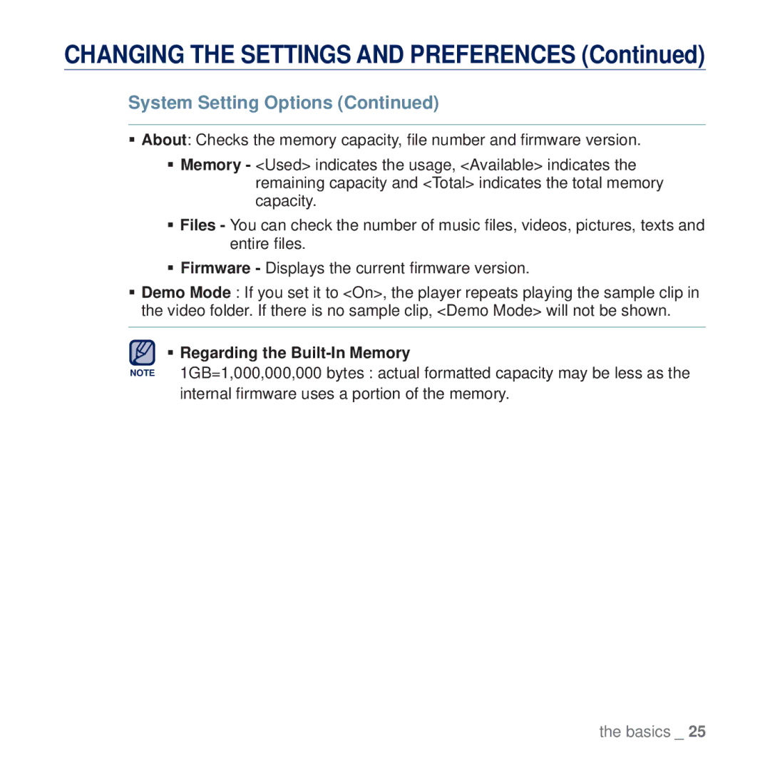 Samsung YP-Q2AB/AAW, YP-Q2CB/AAW, YP-Q2CB/HAC, YP-Q2CB/MEA, YP-Q2AW/AAW, YP-Q2CW/HAC manual ƒ Regarding the Built-In Memory 