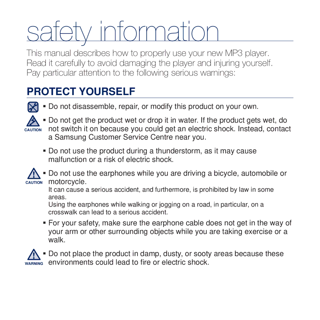 Samsung YP-Q2CW/HAC, YP-Q2CB/AAW, YP-Q2CB/HAC, YP-Q2CB/MEA, YP-Q2AW/AAW, YP-Q2CW/MEA, YP-Q2AB/AAW, YP-Q2CW/AAW Protect Yourself 