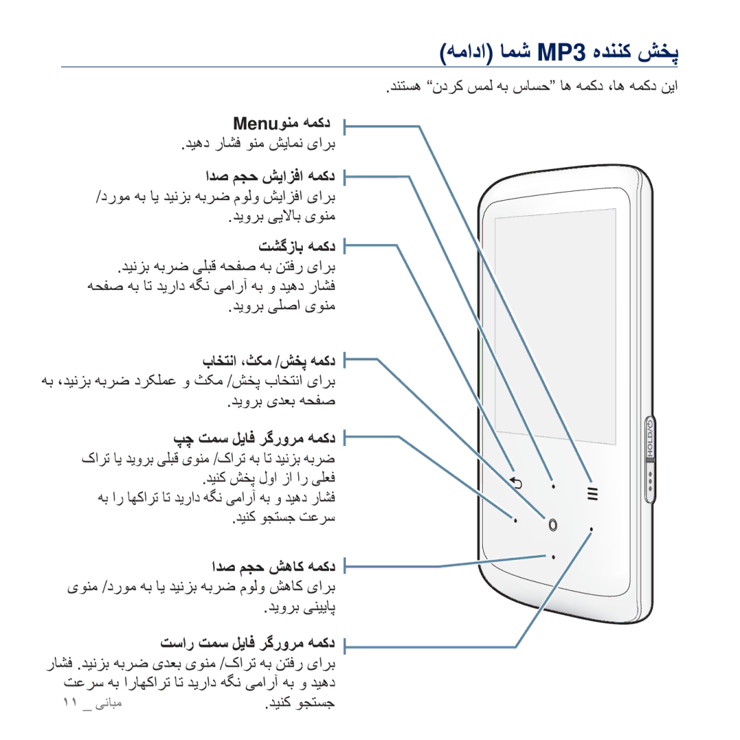 Samsung YP-Q2CB/AAW, YP-Q2CB/HAC manual ϪϣΩ ΎϤη MP3 ϩΪϨϨ̯ ζΨ̡, MenuϮϨϣ ϪϤ̯Ω, Ϊλ ϢΠΣ ζϳΰϓ ϪϤ̯Ω, Ζθ̳ίΎΑ ϪϤ̯Ω, Ϊλ ϢΠΣ ζϫΎ̯ ϪϤ̯Ω 