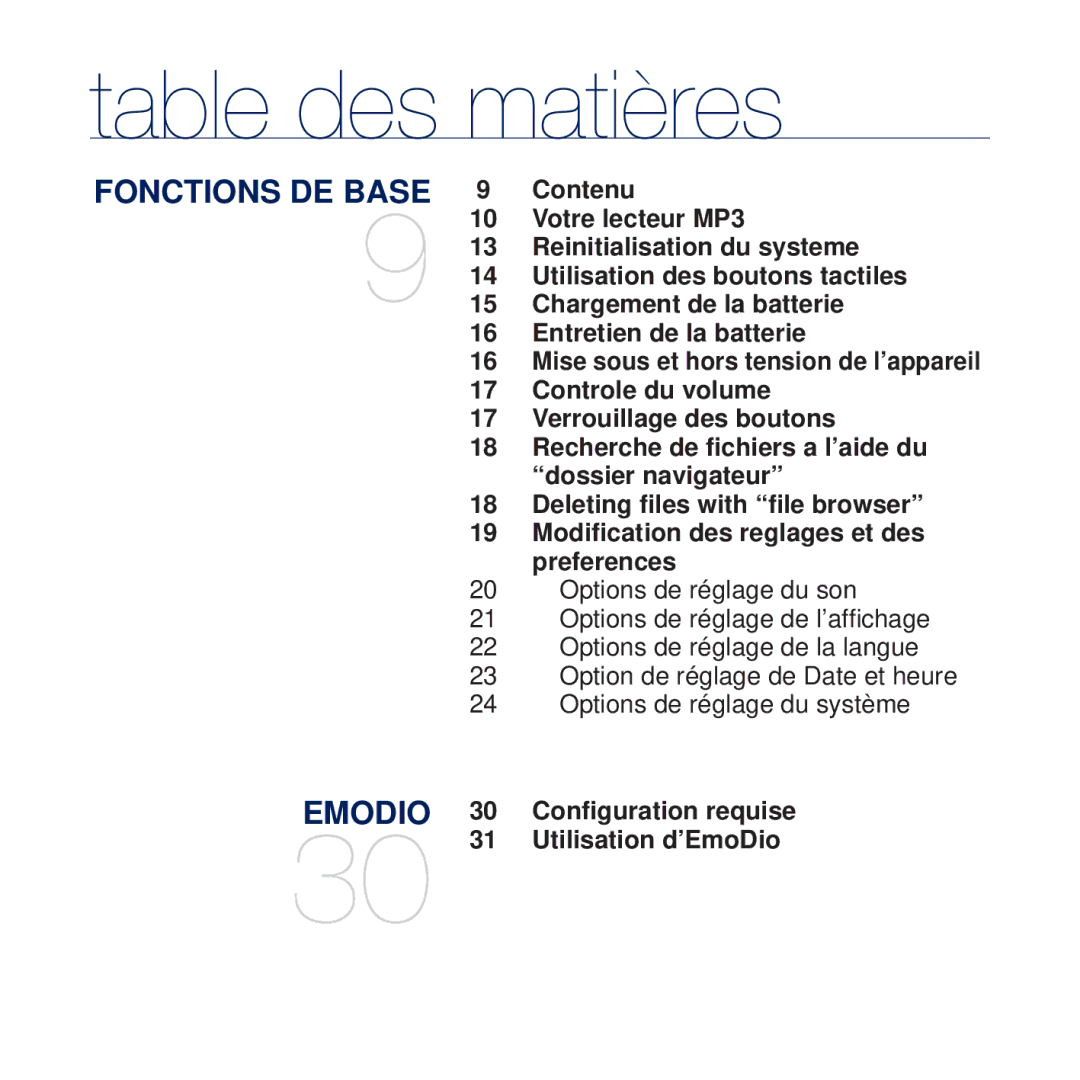 Samsung YP-Q2JAW/XEF, YP-Q2JCB/XAA, YP-Q2JEW/XEF, YP-Q2JCW/XEF, YP-Q2JCB/XEF, YP-Q2JEB/XEF, YP-Q2JAB/XEF Table des matières 