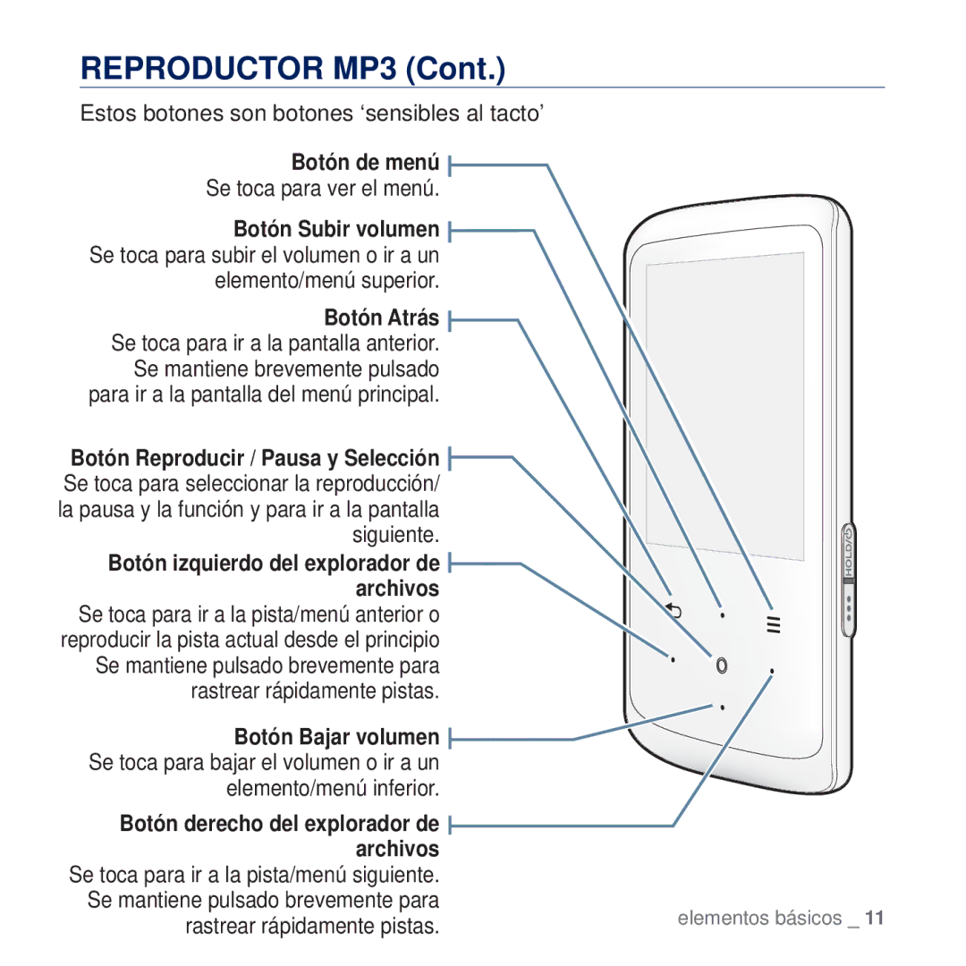 Samsung YP-Q2JEB/XEE, YP-Q2JCW/XEE, YP-Q2JEW/XEE, YP-Q2JAB/XEE, YP-Q2JCB/XEE manual Reproductor MP3, Botón de menú, Archivos 