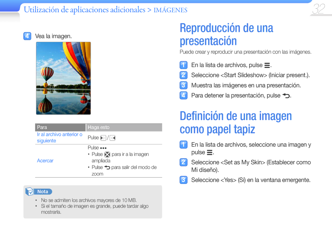 Samsung YP-Q3CS/EDC Reproducción de una presentación, Utilización de aplicaciones adicionales Imágenes, Vea la imagen 