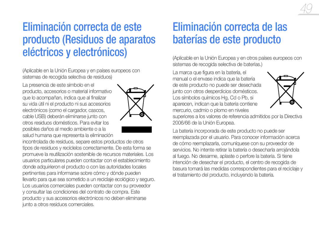 Samsung YP-Q3AB/EDC, YP-Q3CB/EDC, YP-Q3CW/EDC La presencia de este símbolo en el, Electrónicos como el cargador, cascos 