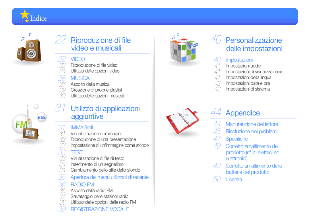 Samsung YP-Q3AB/EDC, YP-Q3CB/EDC, YP-Q3CW/EDC, YP-Q3AW/EDC Indice, Riproduzione di file video Utilizzo delle opzioni video 