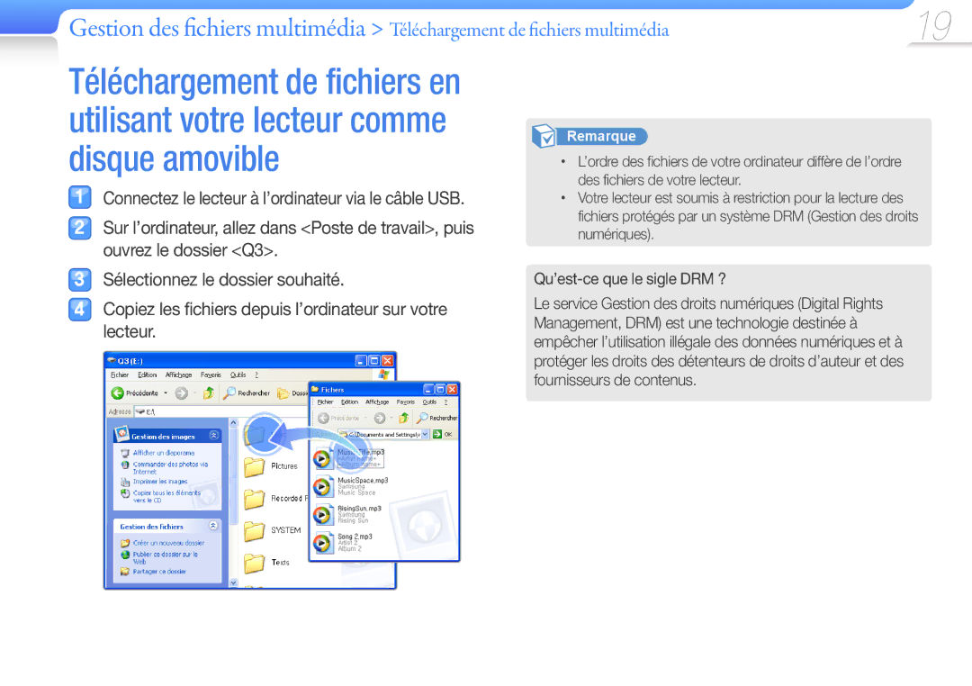 Samsung YP-Q3AW/XEF, YP-Q3CB/XEF, YP-Q3AB/XEF, YP-Q3CW/XEF manual Qu’est-ce que le sigle DRM ? 