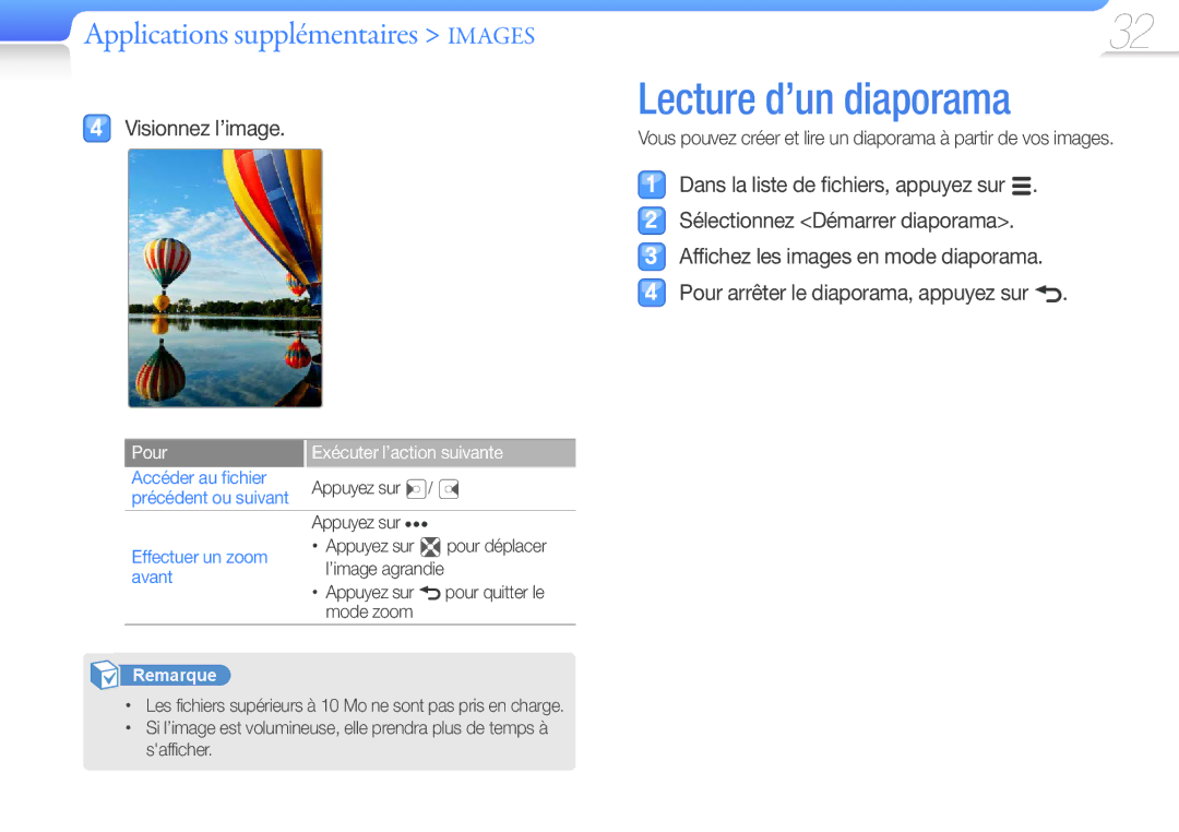 Samsung YP-Q3AB/XEF, YP-Q3CB/XEF manual Lecture d’un diaporama, Applications supplémentaires Images, Visionnez l’image 