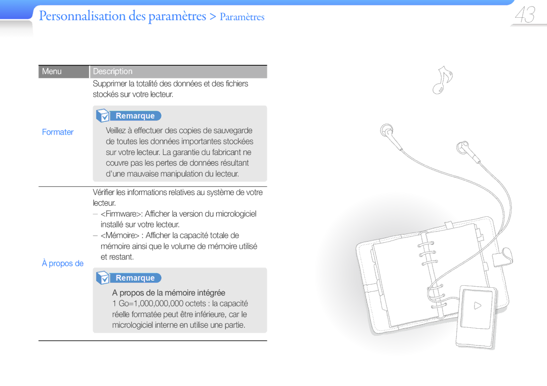 Samsung YP-Q3AW/XEF, YP-Q3CB/XEF, YP-Q3AB/XEF, YP-Q3CW/XEF manual Formater, Propos de 