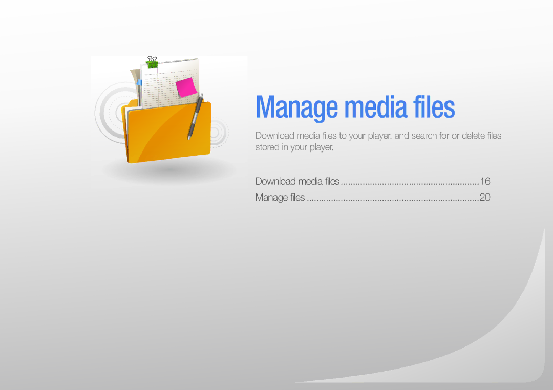 Samsung YP-R0 user manual Manage media files 