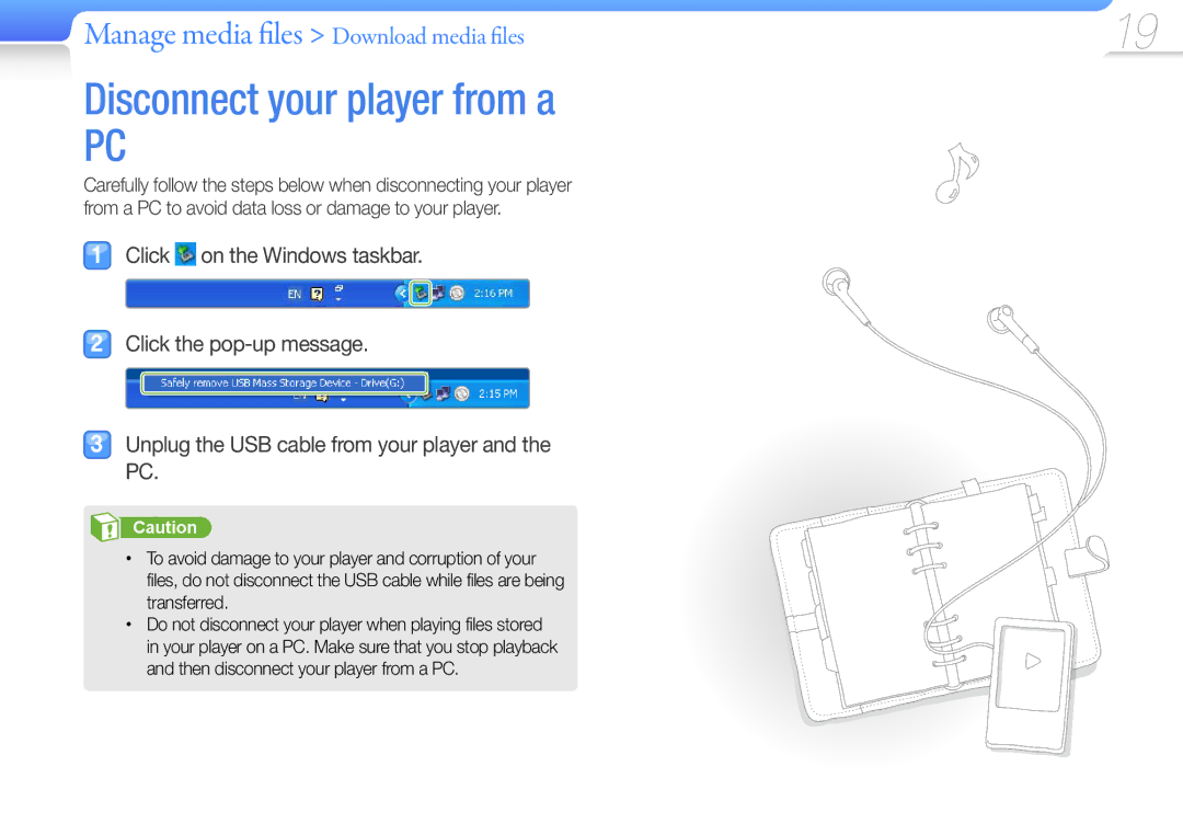 Samsung YP-R0 user manual Disconnect your player from a 