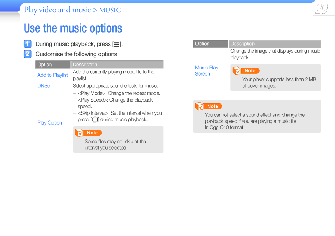 Samsung YP-R0 user manual Use the music options, Play Option, Music Play Screen 