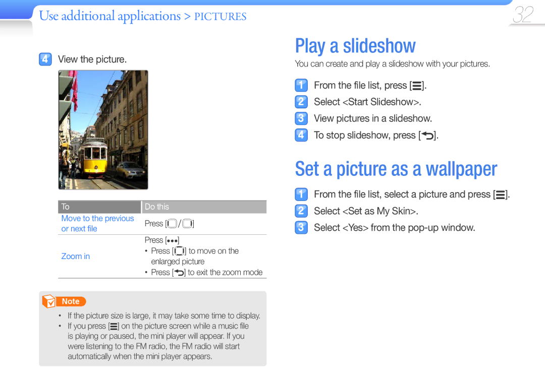 Samsung YP-R0 user manual Play a slideshow, Or next file, Zoom 