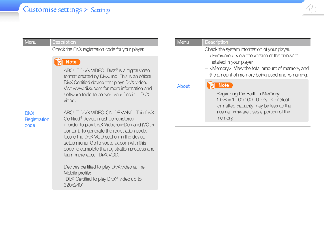 Samsung YP-R0 user manual Menu, About 