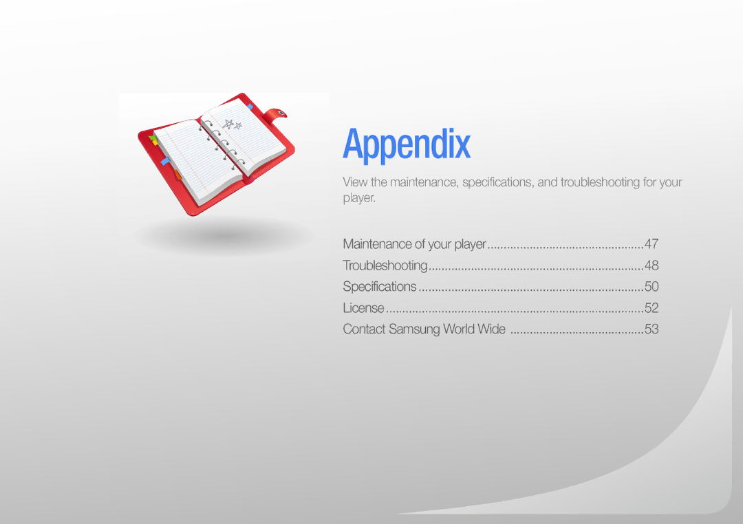 Samsung YP-R0 user manual Appendix 