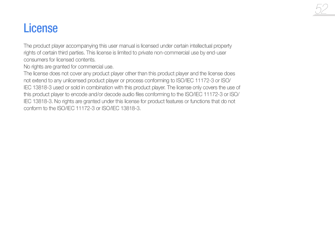 Samsung YP-R0 user manual License, No rights are granted for commercial use 