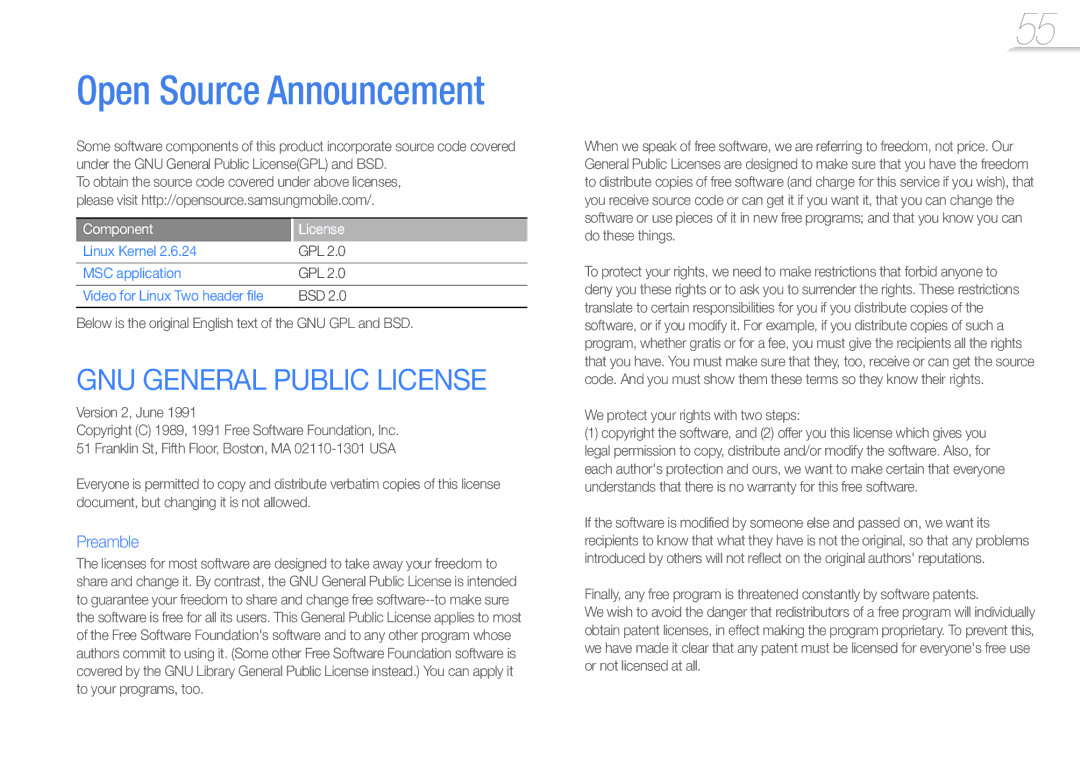 Samsung YP-R0 user manual Open Source Announcement 