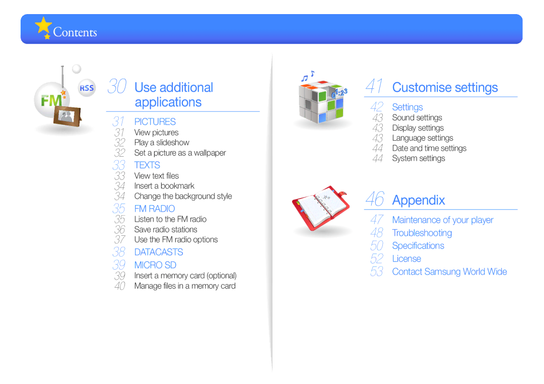 Samsung YP-R0 user manual Contents 