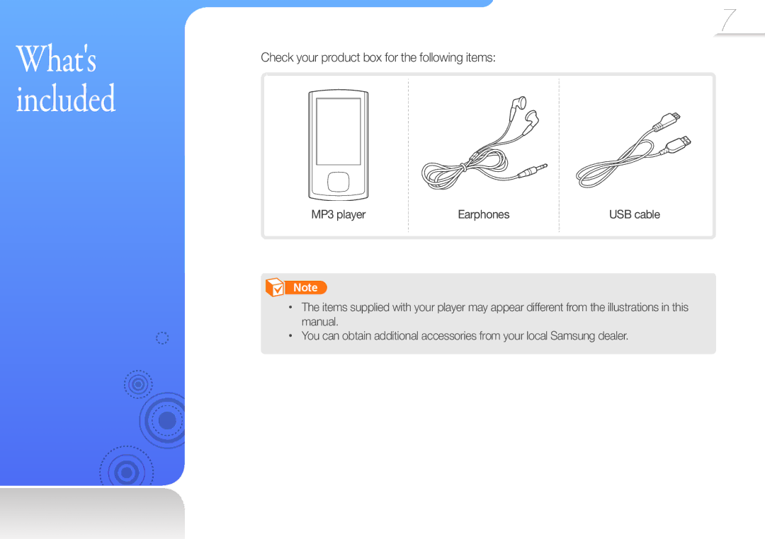 Samsung YP-R0 user manual Whats included 