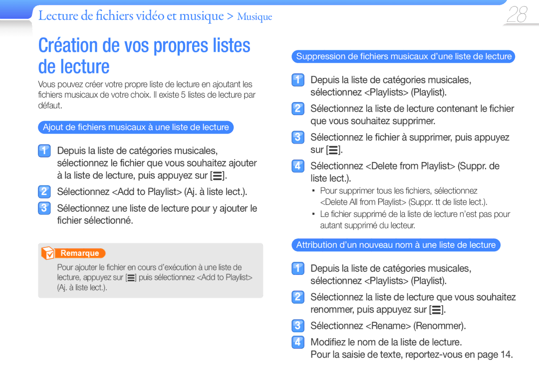 Samsung YP-R0JCP/XEF, YP-R0JCB/XEF, YP-R0JAB/XEF manual Ajout de fichiers musicaux à une liste de lecture 