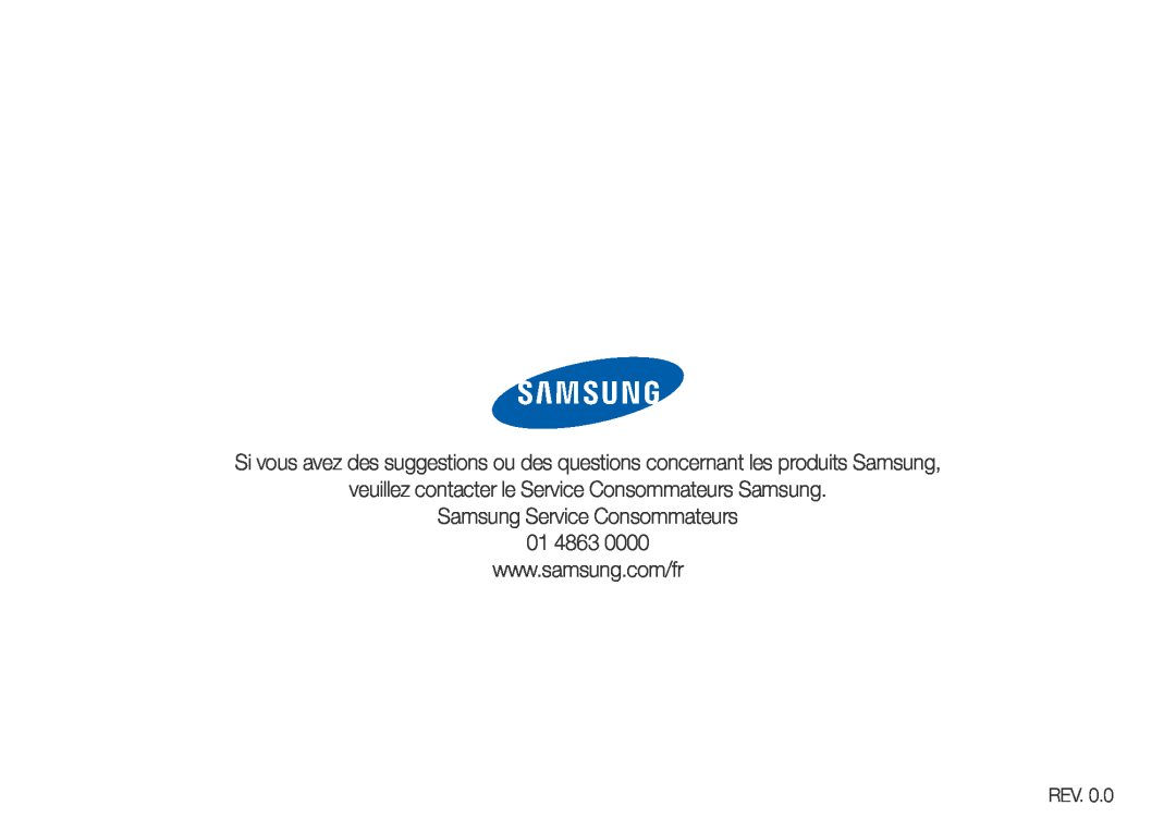 Samsung YP-R0JCP/XEF manual veuillez contacter le Service Consommateurs Samsung, Samsung Service Consommateurs 01 4863 