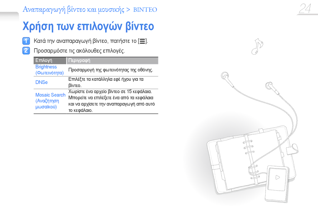 Samsung YP-R0JCB/EDC, YP-R0JCS/EDC, YP-R0JCP/EDC manual Χρήση των επιλογών βίντεο, Επιλογή Περιγραφή 