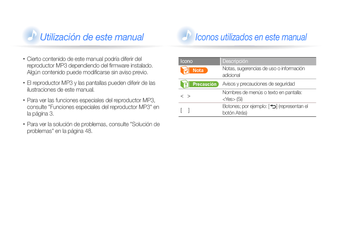 Samsung YP-R0JCB/EDC, YP-R0JEB/EDC, YP-R0JCP/EDC, YP-R0JAB/EDC, YP-R0AB/XSE Utilización de este manual, Descripción 